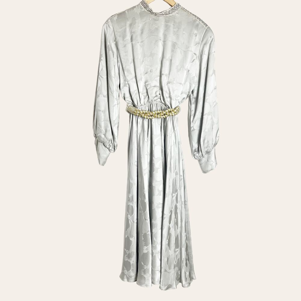 Rina diMontella Vintage Gray Floral Silk Long Sleeve Midi Dress Size Medium